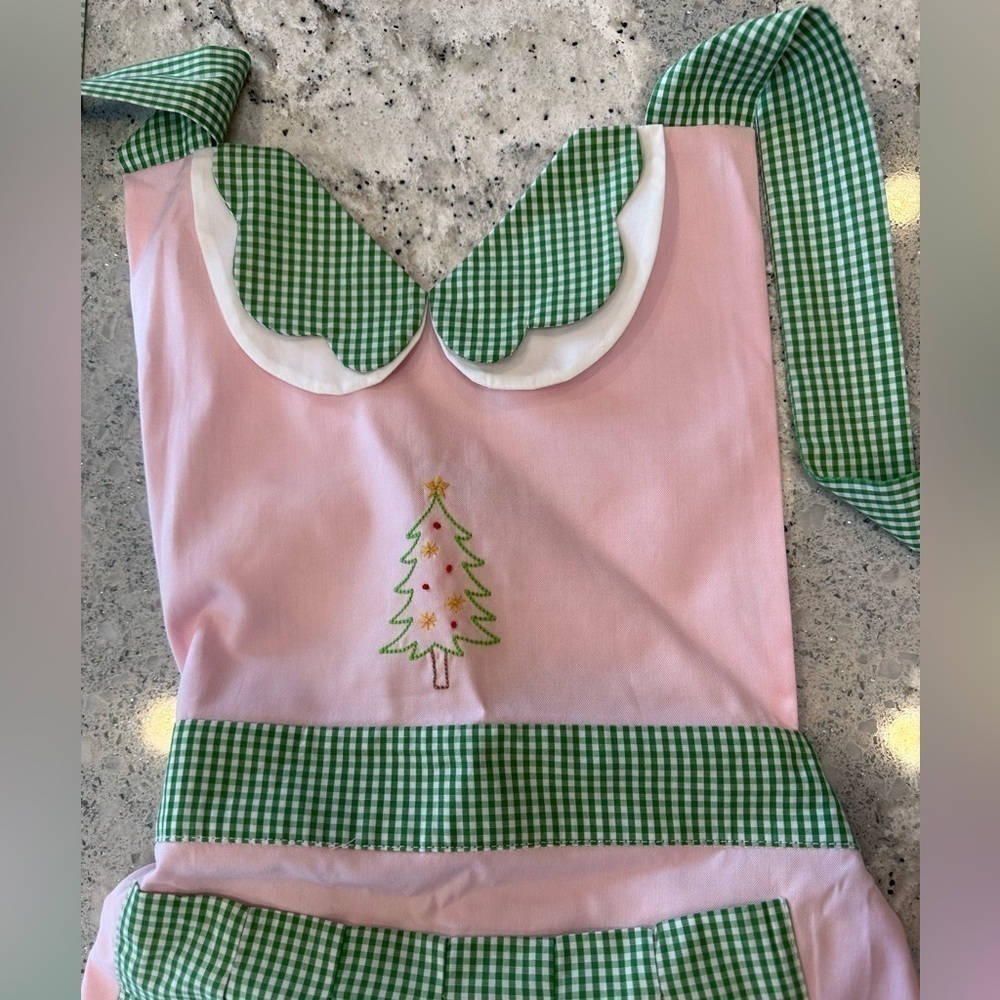 PROPER PEONY PINK / GREEN CHRISTMAS TREE NOEL APRON - ADULT - Picture 3 of 5